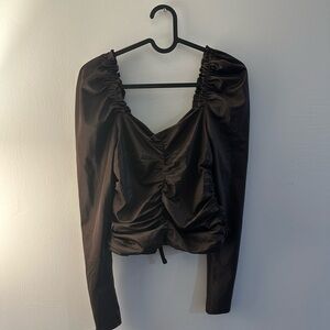 Bebe Brown Ruched Tie Front Blouse